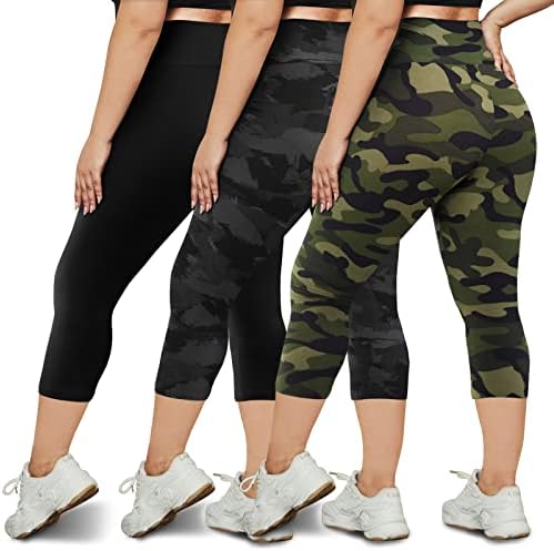 HltPro 3 Pack Capri Leggings para mulheres plus size, com cintura alta 3/4 leggings perfeitos para treino, ioga e desgaste casual
