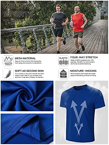 Camisas atléticas meethoo para homens, umidade Wicking Trepherout T-shirt Tops de manga curta Executa