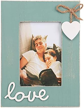 Love Picture Frame Blue 4x6, moldura do coração Teal para namorado, casal, família