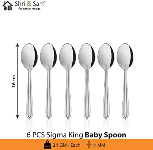 Shri & Sam Sigma Sigma King Calheres de aço inoxidável Conjunto, 20 lances, prata, 6 colheres de sobremesa, 6 colheres de bebê, 6 garfo de bebê e 2 servir colher | Acabamento espelhado