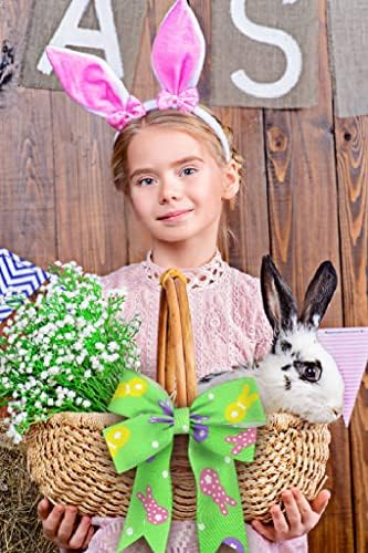 Estivaux Páscoa Bunny Ribbons de 2,5 polegadas × 10 jardas, fitas de borda de fio verde Rabbits Spring Rabbit