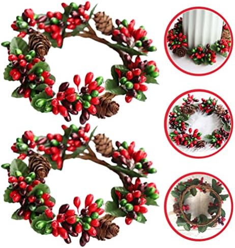 Decoração de casa gadpiparty 2pcs vela de natal anéis de vela natal anéis de guirlanda ringas minúscula grinaldora de bagas vermelhas para uma vela votiva lareira manto de natal decorações