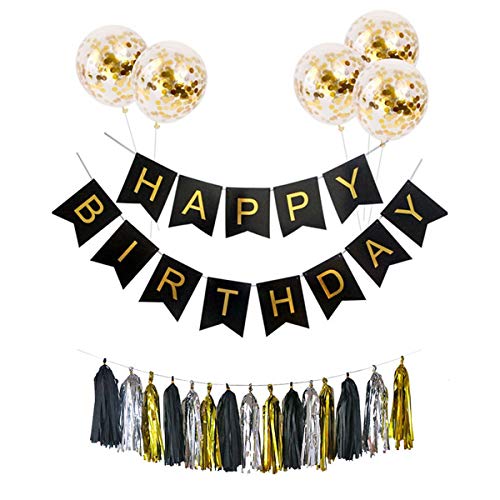 Decoração de festa de aniversário, bandeira de feliz aniversário, confete de balões borras de tassels set para homens mulheres