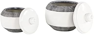 DeCo 79 redondo texturizado cinza fosco e frascos de cerâmica branca brilhante com tampas, conjunto de 2: 7 ”x 7,5”, 6 ”x