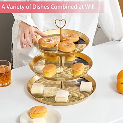 Conjunto de exibição de mesa de sobremesa, suporte de cupcakes de ouro, bandeja de sobremesa, bandeja de porção de 3 camadas,