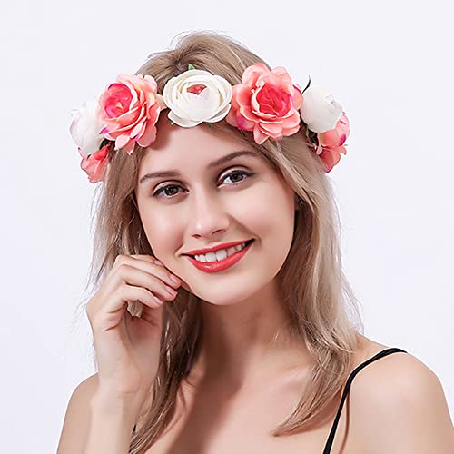 Kercisbeauty Rustic Floral Wrinalh Crown for Wedding Brides Flor Girls Pink Blush Rose Flower Head Band Acessório Tiara Hair for Women Girls Prom Halloween Party Party