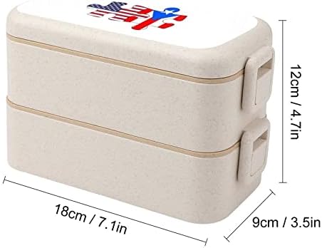 Puzzle de bandeira dos EUA e Porto Rico duplo empilhável Bento Lanch Box Modern Bento Contêiner com conjunto de utensílios