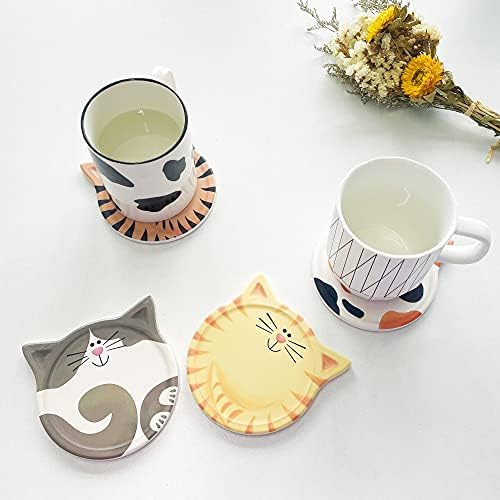 Coasters para bebidas, coaperra de gato fofo 4 PCS Conjunto de copos de xícara de rolhas Base de cortiça com suporte