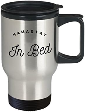 Cup de canecas de viagem de ioga - namastay in bed - 14oz de parede dupla inoxidável - café/chá/bebida quente/fria - engraçado novidade para brindes de ioga amante