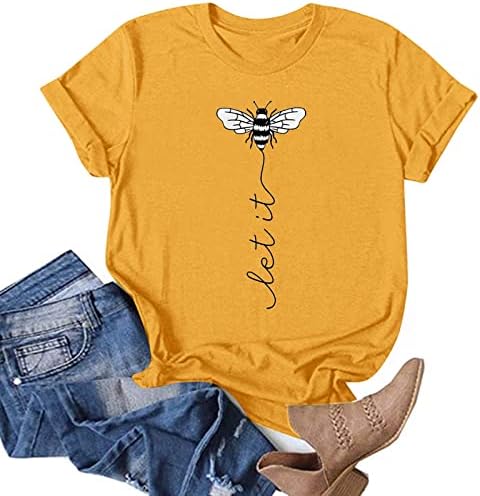 Festival de abelhas femininas Tops de verão de manga curta Funny Bees Cartas impressas T camisetas casuais Pullover