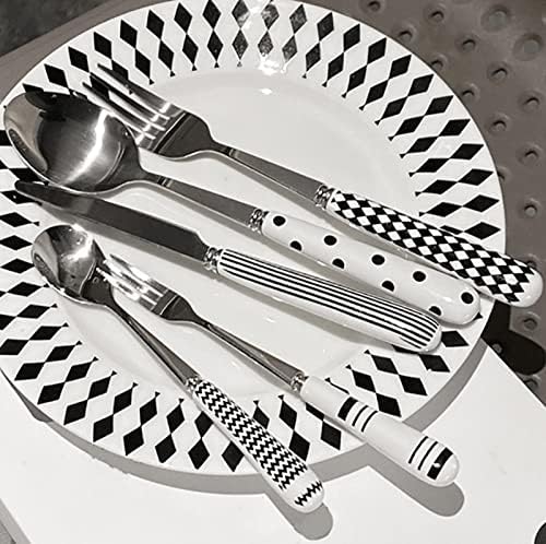 Serviço de conjunto de talheres pretos brancos de 16 peças para 4 com alça de cerâmica Premium Stainless Stainless Aço Sets Fnifes Forks and Spoons Home Kitchen Restaurant Hotel Utensils