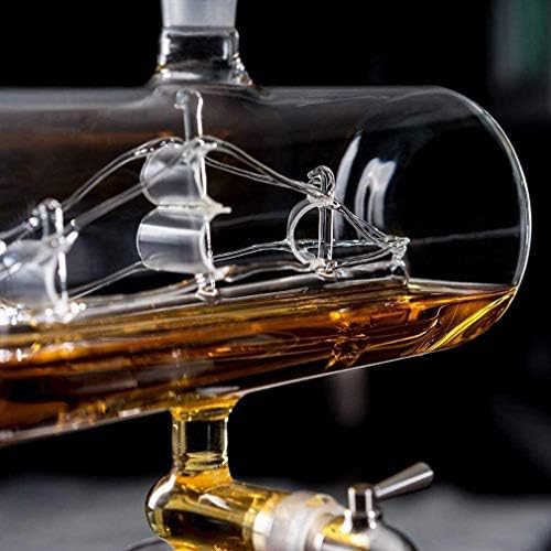 Sobriedade Decanter de uísque com 4 óculos e suporte de madeira, dispensador de licor exclusivo para fabricante de saquê de uísque escocês, rum e álcool
