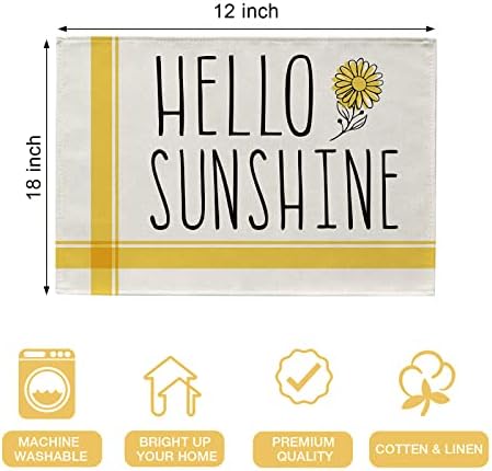 Seliem Hello Sunshine Daisy Flower Placemats Conjunto de 4, apenas Bloom Reúna Mesa de Jantar Floral Amarelo tapetes Place, Sping de verão Decoração da cozinha da fazenda da fazenda de verão 12 x 18 polegadas