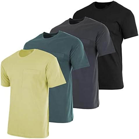 4 pacote: performance de algodão masculino de manga curta Camiseta de bolso de pescoço - top atlético ativo
