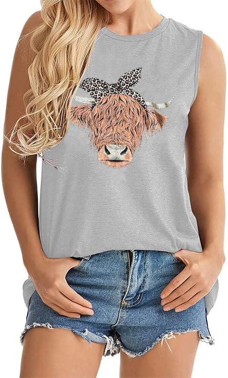 Camiseta de colete da blusa para meninas algodão leopardo vaca estampa kawaii tanque de camisola solto em ajuste superdimensionado Blouse de ajuste relaxado