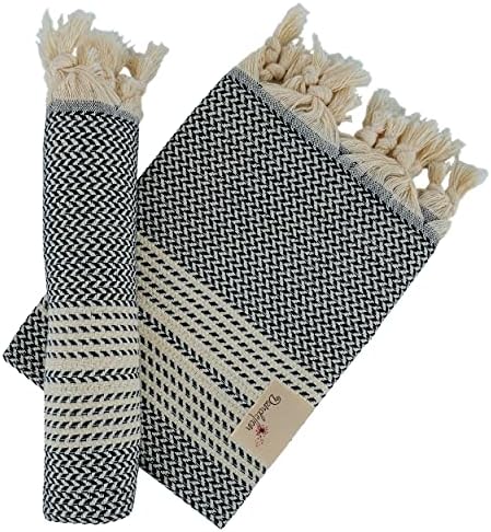 Dandelion - Padrão de espinha de peixe - conjunto de 2 toalhas de mão turca de algodão naturalmente tingidas Peshkir - 35x19 polegadas
