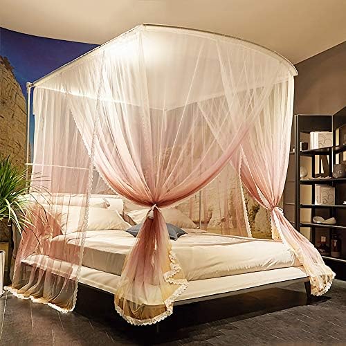 Asdfgh U Tipo três de aberturas telescópicas rede de mosquitos, criptografia Princess Reting Curtains Mosquito Net para cama