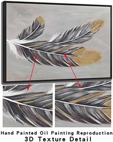 Gracefur lona de parede arte pintura de penas - pintada à mão 3d cinza pássaro animal penas de penas de penas Óleo