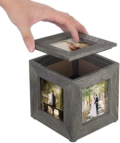 Mygift 5 polegadas Cubo fotográfico - Caixa de imagem para mesa decorativa de madeira cinza vintage