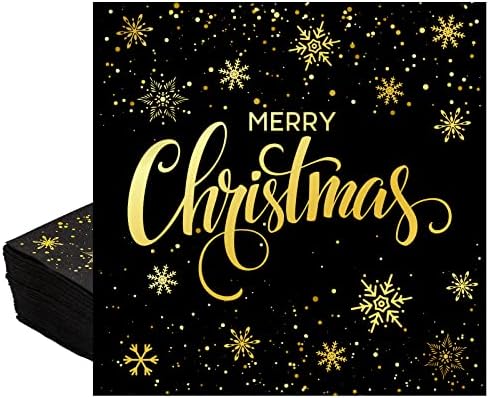 AnyDesign 80 pack Feliz natal papel guardanapos preto dourado snowflake guardana