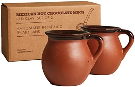 Cultura da verve canecas de chocolate quente, conjunto de 2 canecas de argila mexicana, xícaras de café feitas à mão para cacau, café e chá