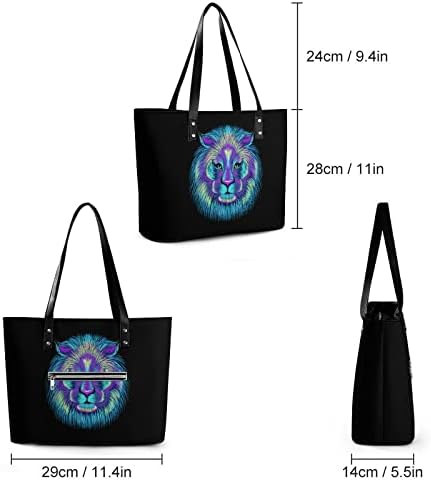 Bolsa de bolsas estéticas para mulheres de cabeça de leão multicolorida bolsas grandes de couro com zíper para mulheres viagens escolares