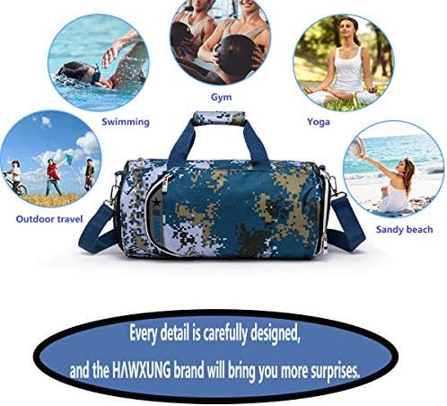 H? Wxung Durável Sports Gym Bag Bag de fim de semana Bolsa de armazenamento de férias de férias grandes alças de ombro com compartimento