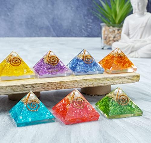 Mix Chakra & Seven Colors Orgone Pirâmides Cura Orgonita de Pedra Gemida Pirâmide Pyramid Stones Reiki Cristal Chakra Divination