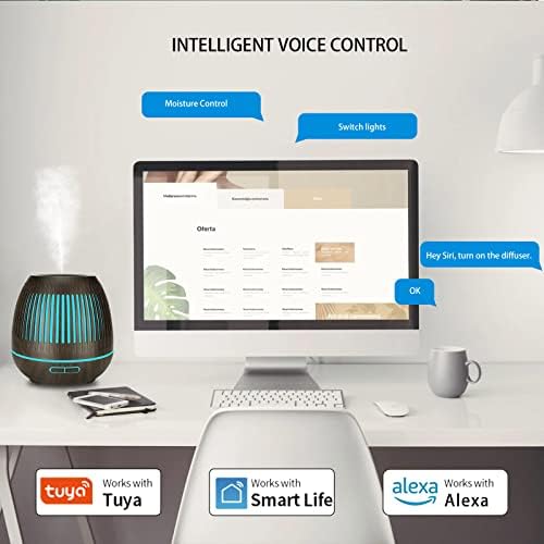 Guoyihua Smart Wi-Fi essencial difusor de óleo, aplicativo e controle de voz compatível com Alexa, difusores de aromaterapia