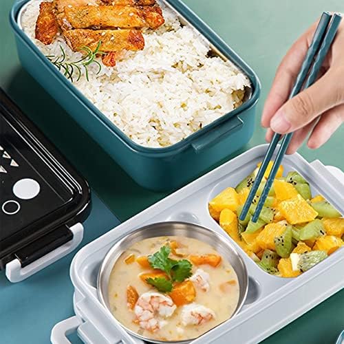 Lancheira fsuya bento-2 em 1 lancheira inoxidável à prova de vazamentos de vazamento de 3 recipientes de alimentos de compartimento