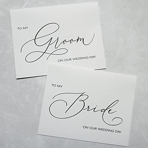 Conjunto de 2 cartões de dia de casamento com envelopes brilhantes, para minha noiva no cartão do dia do casamento, para o meu noivo no cartão do dia do casamento