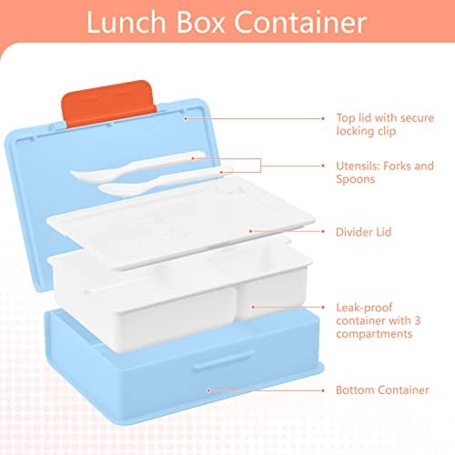 Bagas de aquarela Box Bento Box, recipientes de almoço para adultos/crianças/criança, com colher e garfo para refeição em movimento,