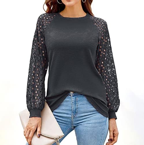 Camisas de manga comprida feminina Autumn Top Lace Patchwork camisa