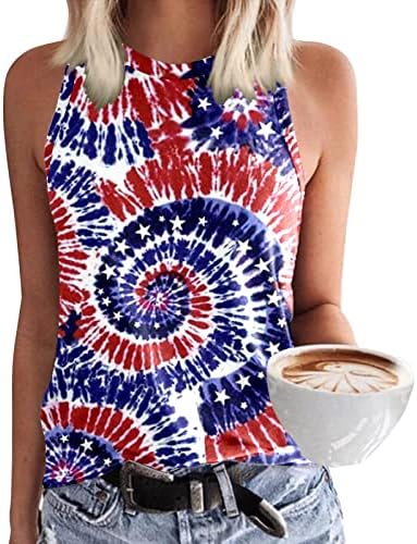 4 de julho Camisas para mulheres American Flag Summer Summer Sleesess O pescoço Tops Tops Stars Stripes Tie-Dye camisetas