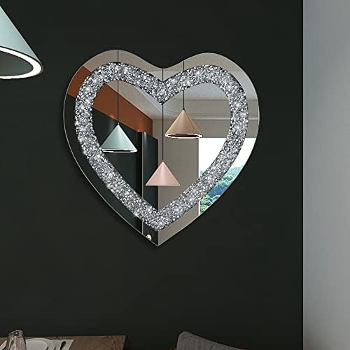 Aeveco Crush Crush Diamond Heart Silver Mirror para decoração de parede, dimensão 20x20x1 polegadas, espelho sem moldura, parede, decoração de diamante de acrílico brilhante