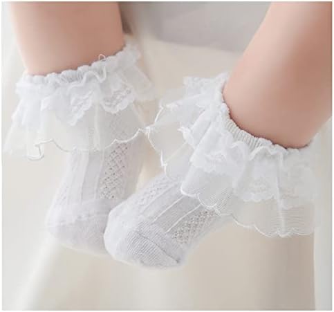 Yenzat Baby Lace Ruffle Turn Buff Socks com Bow for Infant Toddler Girls