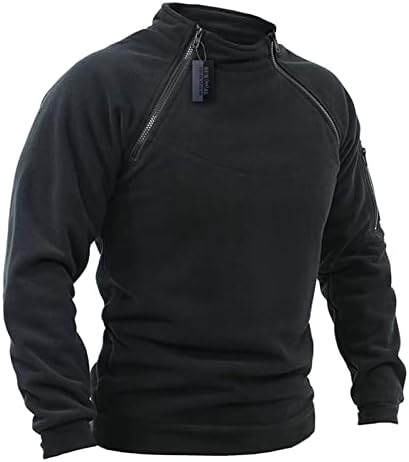 Qtthzzr fria inverno manga longa pulôver masculino poliéster quente com bolsos pulôver equipado com rush mock sólido