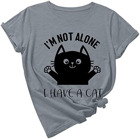 Camisetas para meninas adolescentes de verão outono de manga curta gato letra de gato impressão relaxada ajuste bete