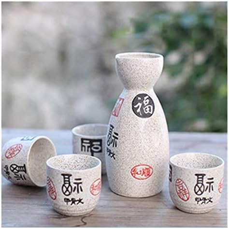 5pcs/conjunto de xícaras de vaso de saquê cerâmica conjunto flagon alceiro xícara de xícaras de espíritos conjuntos de barra de vinho japonês Padrão de texto do texto criativo Presentes criativos 0529