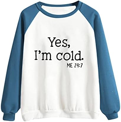 Sim, eu sou o pulôver frio para mulheres de manga comprida camiseta moda colorblock o-pescoço de blusa causal blusa túnica de túnica