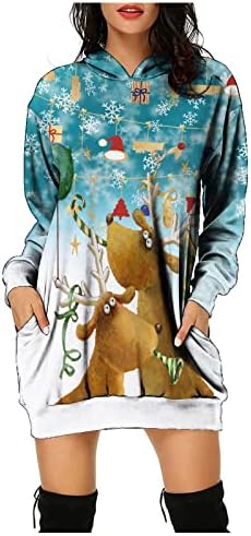 PrDeCexlu Tunic Christmas Manga Longa Loungewear Pullover para mulheres Capuz casual Capuz Fit Fit Crew com bolsos