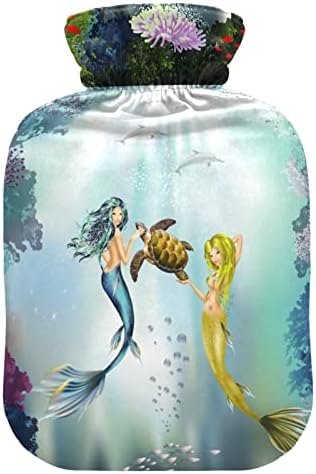 Garrafas de água quente com cobertura subaquática World Mermaids Saco de água quente para alívio da dor, mulheres adultos, pacote quente de 2 litros