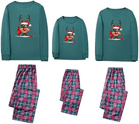 Pijamas de Natal para a família de 7 pijamas familiares conjuntos de Natal Top impressa de veado de veado e calças xadrezas de calças caseiras