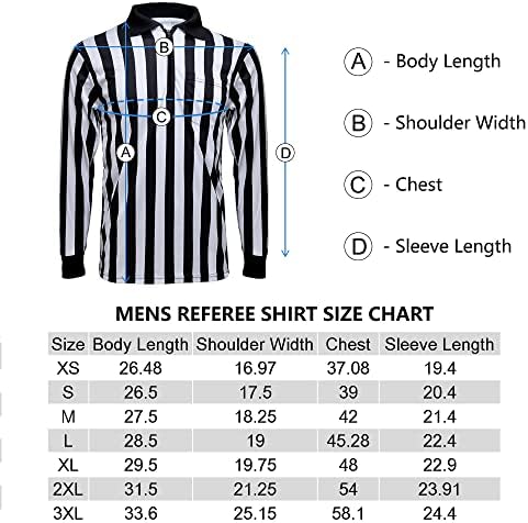 Toptie masculina de manga longa masculina de camisa de árbitro listrado em preto e branco, árbitro de referência de estilo