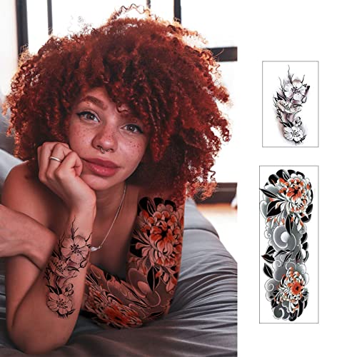 Tatuagens de manga para mulheres Tatuagem temporária Tattoos de braço completo Flores Flores de longa e impermeável tatuagens temporárias