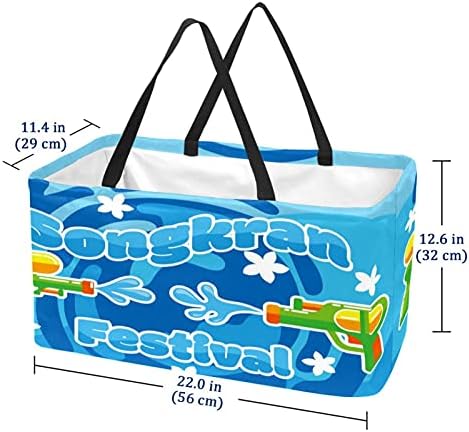 50l Shopper Bags Songkran Festival Gunas de água azul Caixa de compras colapsível Bolsa de mercearia com alças, reutilizável