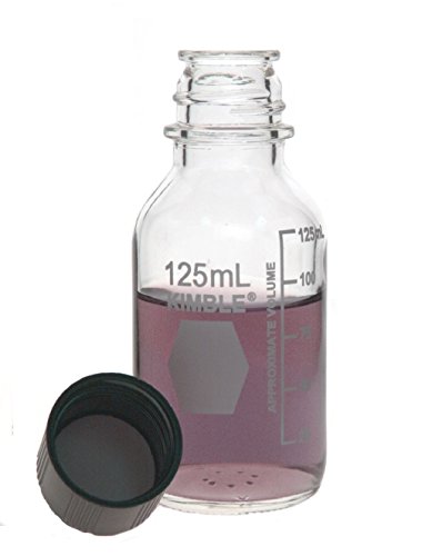 Kimble USP Tipo I Gão de armazenamento/mídia de parafuso de vidro com garrafas com ladrões de borracha branca com facilidade de PTFE, 125ml