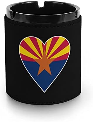 Love Arizona Flag Heart Leather cinzeira redonda de cigarros bandeja de cinzas portáteis portátil para decoração de escritório