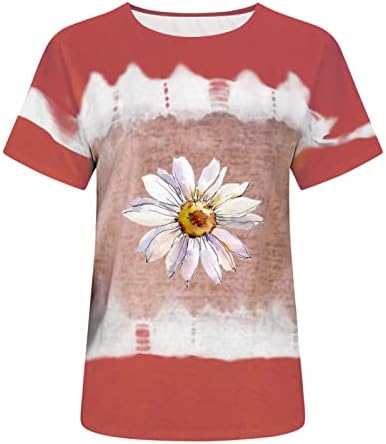 Ladies Crewneck Boat Neck Cotton Gráfico de girassol Impressão Floral Blush Blush Tee para meninas adolescentes Summer