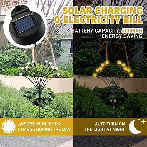 2pcs Firefly Lights Solar Outdoor: 10 LUZES DE FIREFLY PODERADAS DE SOLAR LED, Luzes solares à prova d'água ao ar livre, Luzes